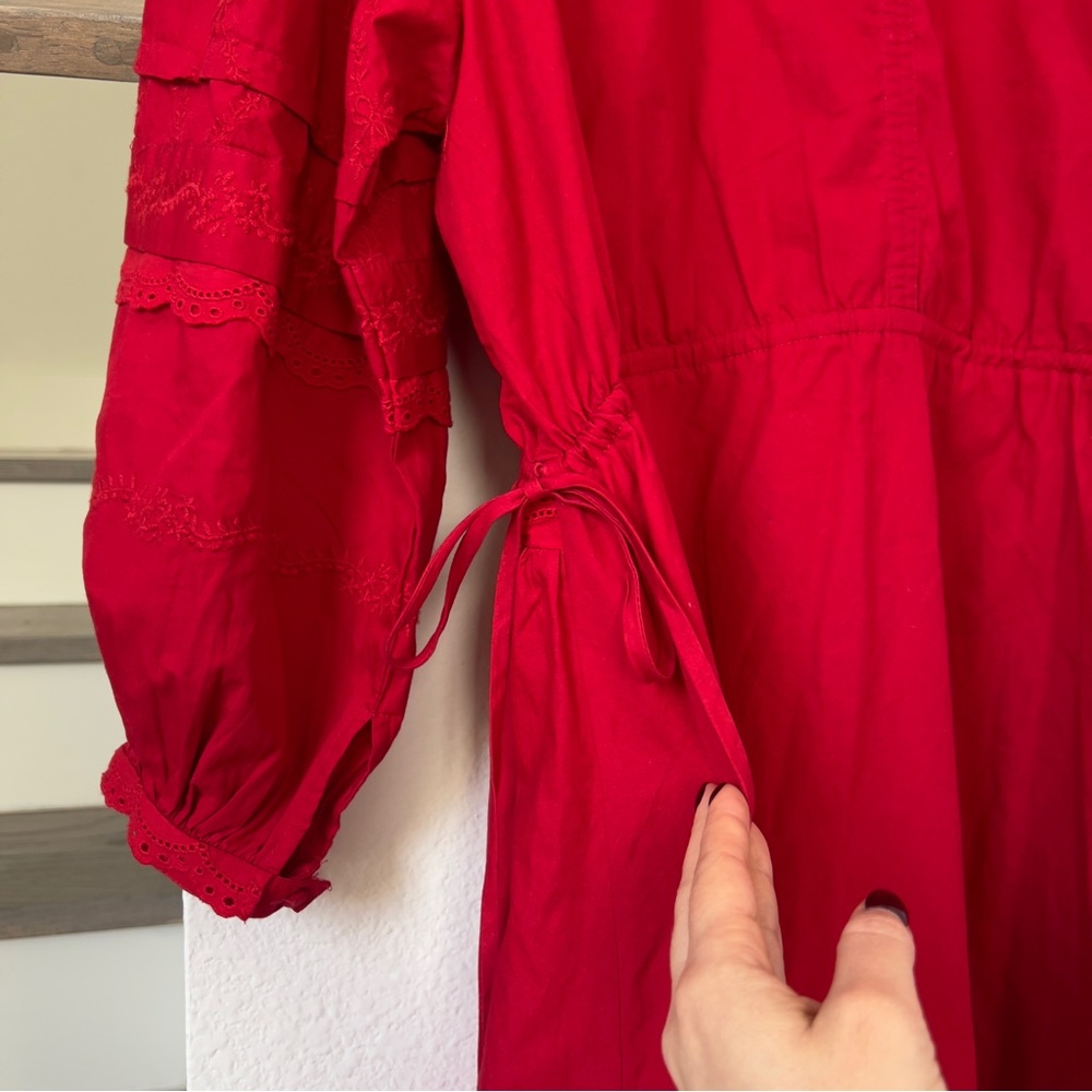 NWOT Damson Madder Clancy Embroidered Long-Sleeve Mini Dress in Red - Picture 10 of 13